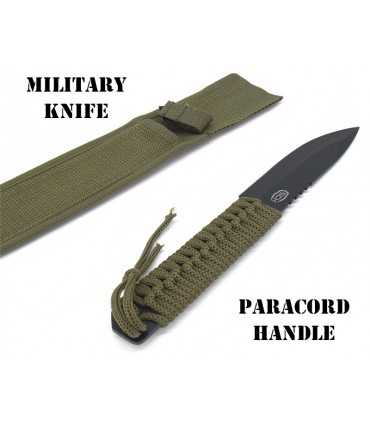 Coltello lama fissa uso caccia con manico rivestito in corda