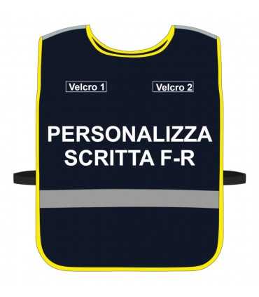 Pettorina Alta Visibilità personalizzata fondo BLU bordo Blu Verde Giallo Fluo Nero Rosso Corpetto personalizzato