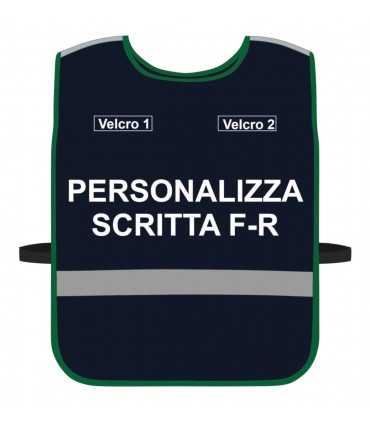 Pettorina Alta Visibilità personalizzata fondo BLU bordo Blu Verde Giallo Fluo Nero Rosso Corpetto personalizzato