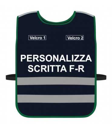 Pettorina Alta Visibilità personalizzata fondo BLU bordo Blu Verde Giallo Fluo Nero Rosso Corpetto personalizzato