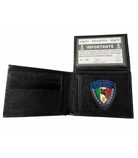 Portafoglio ASCOT orizzontale in cuoio con placca PEGASO POLIZIA LOCALE NAZIONALE in metallo