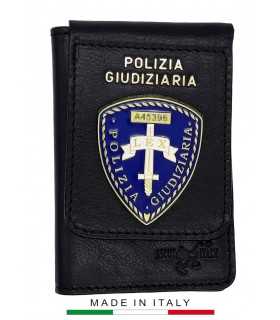 copy of Portafoglio verticale in cuoio con placca in metallo POLIZIA GIUDIZIARIA - BLU