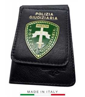 copy of Portafoglio verticale in cuoio con placca in metallo POLIZIA GIUDIZIARIA - VERDE