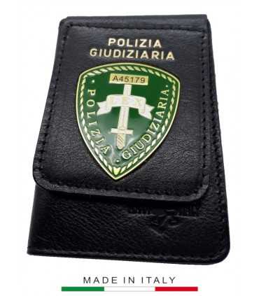 copy of Portafoglio verticale in cuoio con placca in metallo POLIZIA GIUDIZIARIA - VERDE