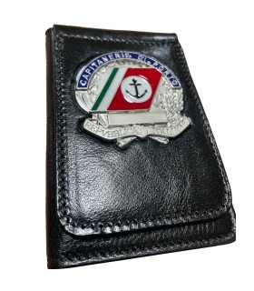 Portafoglio verticale in cuoio con placca ARGENTO in metallo CAPITANERIA DI PORTO Guardia Costiera