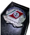 Portafoglio verticale in cuoio con placca ARGENTO in metallo CAPITANERIA DI PORTO Guardia Costiera