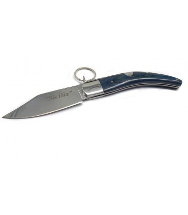 Coltello Sicilia transumanza Acero con anello manico palissandro blu
