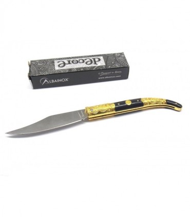 Coltello sportivo Albainox manico nero con inserti dorati