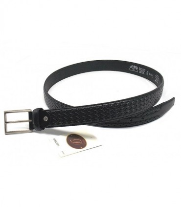 Cintura Delfiero in pelle nera intrecciata da 34 mm