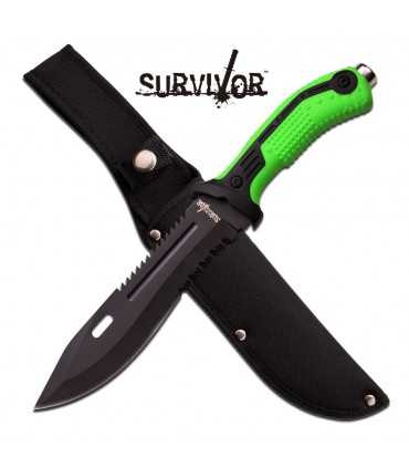 HK-791 Coltello Pugnale lama fissa e seghettata acciaio inox con rompi vetro e fodero