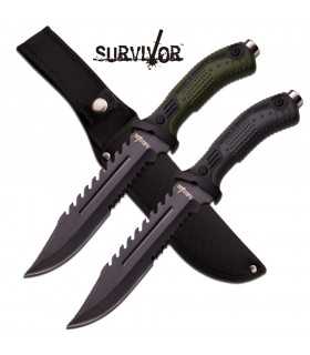 HK-793 Coltello a lama fissa seghettata inox con rompi vetro e fodero in cordura