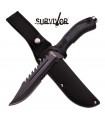 HK-793 Coltello a lama fissa seghettata inox con rompi vetro e fodero in cordura