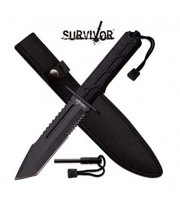 HK-796 - Survivor military outdoor fixed blade knife 12" overall - with nylon sheath