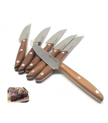Set 6 pezzi coltello bistecca Due Cigni manico in noce