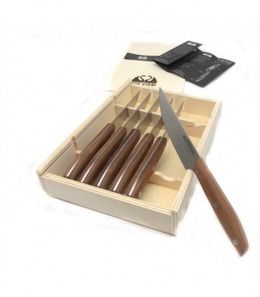Set 6 pezzi coltello bistecca Due Cigni manico in noce