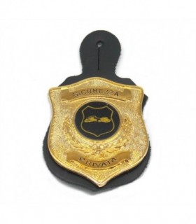 Placca fregio Sicurezza Privata con supporto cuoio tipo pendif da taschino