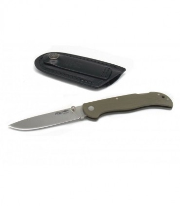 Coltello Fox manico in mikarta verde con fodero in cuoio da cintura