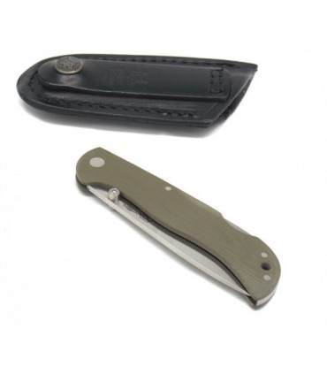 Coltello Fox manico in mikarta verde con fodero in cuoio da cintura