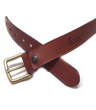 1C00 - Leather belt, solid brass buckle, h 4 cm