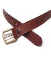 1C00 - Leather belt, solid brass buckle, h 4 cm