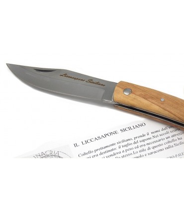 Coltello Liccasapone Siciliano manico in ulivo lama 9 cm