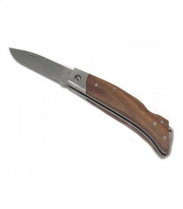 Coltello con blocco lama e manico in legno scuro