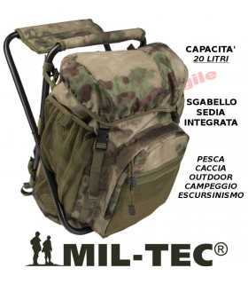 Zaino MILTEC con SEDIA sgabello integrato per caccia pesca outdoor 20 LT Verde o Mimetico