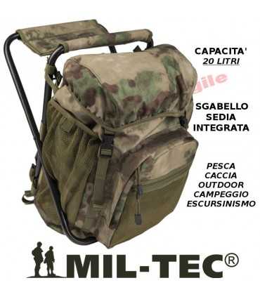 Zaino MILTEC con SEDIA sgabello integrato per caccia pesca outdoor 20 LT Verde o Mimetico