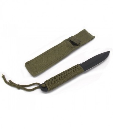 Coltello lama fissa uso caccia con manico rivestito in corda