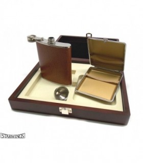 Fiaschetta in acciaio e porta sigarette rivestite pelle Starwings