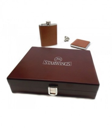 Fiaschetta in acciaio e porta sigarette rivestite pelle Starwings