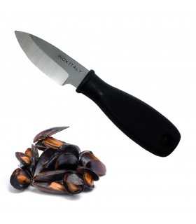 Coltello apricozze con manico nero apri cozze con lama in Acciaio Inox
