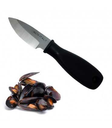 Coltello apricozze con manico nero apri cozze con lama in Acciaio Inox