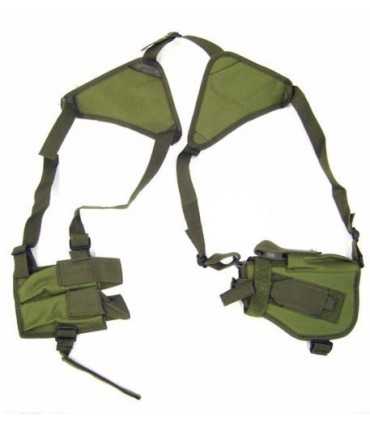 Fondina Ascellare in Cordura per Pistola con 2 due porta caricatori Sicurezza GPG Vigilanza Militare Softair