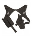 Shoulder holster for vertically wearing- and horizontally pulling-way with two magazine cases - ambidextrous