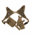 Shoulder holster for vertically wearing- and horizontally pulling-way with two magazine cases - ambidextrous