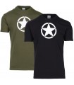 Maglietta a manica corta T-Shirt Nera o Verde con stella militare 100% Cotone