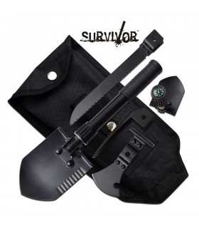 SV-MUL001BK Kit survival 6in1 in acciaio Pala - Sega - Piccone - Ascia - Martello - Bussola