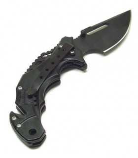 Coltello tactical militare POLICE nero con clip da cintura e taglia cavi INOX