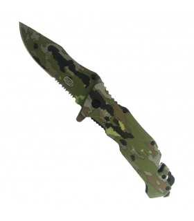 Coltello Tattico Militare Tascabile MILITARY mimetico con Lama in ACCIAIO INOX Manico ALLUMINIO Clip