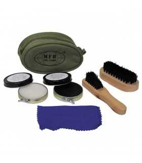 Shoe Polish Set, OD green, 2 brushes, 2 shoe polish