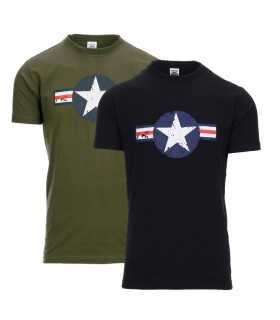 Maglietta a manica corta T-Shirt Nera o Verde con stella WW II con vecchio logo USAF militare 100% Cotone