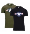 Maglietta a manica corta T-Shirt Nera o Verde con stella WW II con vecchio logo USAF militare 100% Cotone