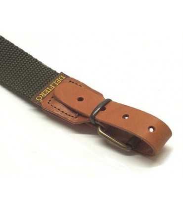 LEATHER-FINISHED RIFLE SLING WITH GREEN CANVAS ANTI-SLIP BACKING