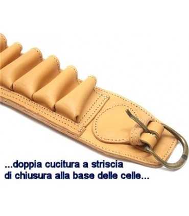 Cartuccera Delfiero in cuoio extra vacchetta naturale da 25 o 30 celle per i calibri 12 20 24 36