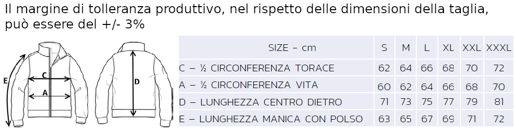 Tabella taglie giubbino GPG